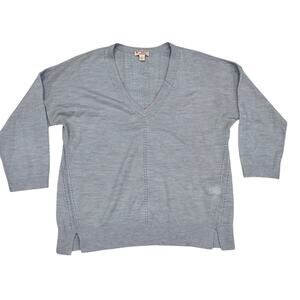 Brooks Brothers Red Fleece Women's L Baby Blue Fine Gauge Merino V-Neck Sweater